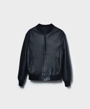 Mens Real Black Leather Bomber Jacket