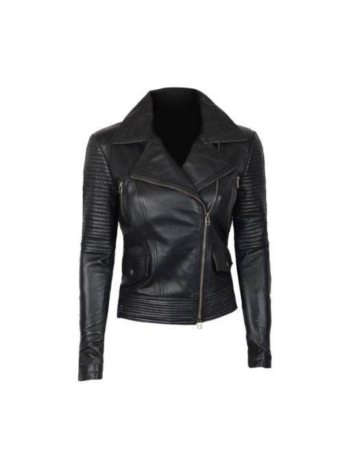 Asymmetrical Quilted Womens Moto Leather Jacket
