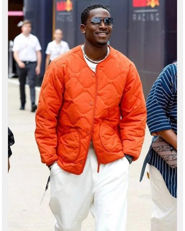 Damson Idris F1 2025 Orange Quilted Bomber Jacket
