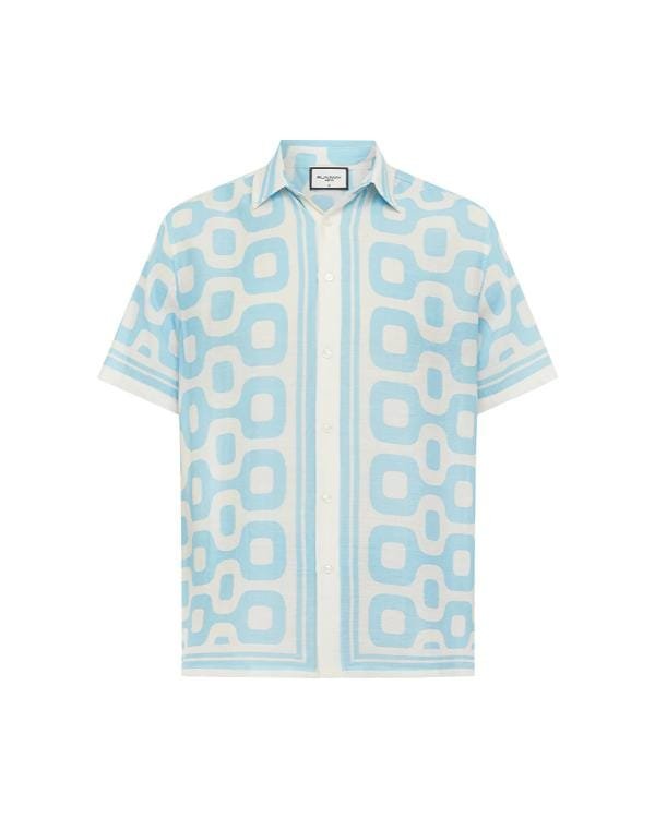 Thomas John Palma Love Island USA S07 Blue & White Print Shirt