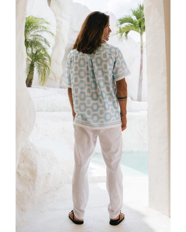 Thomas John Palma Love Island USA S07 Blue & White Print Shirt