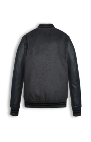 Black Wool Men Varsity Bomber Leather Jacket