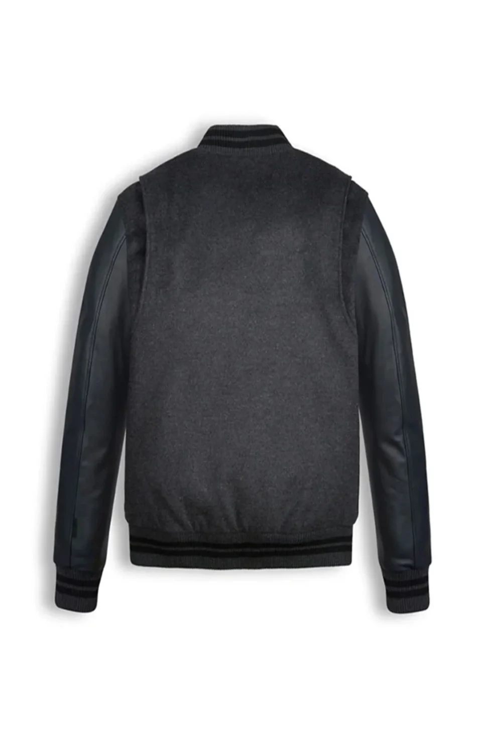 Black Wool Men Varsity Bomber Leather Jacket
