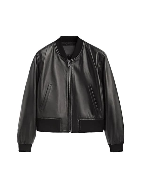 Classic Leather Black Bomber Jacket
