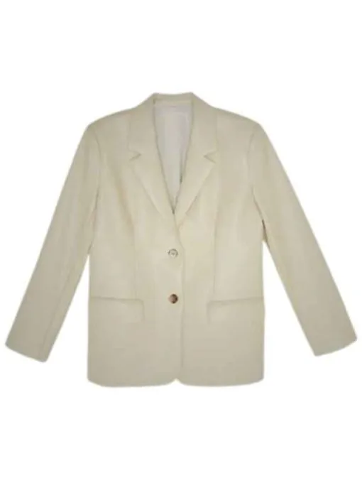 Womens Cream Goatskin Leather Blazer Coat