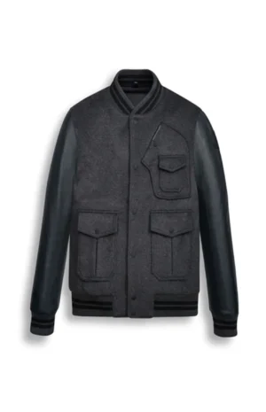 Black Wool Men Varsity Bomber Leather Jacket