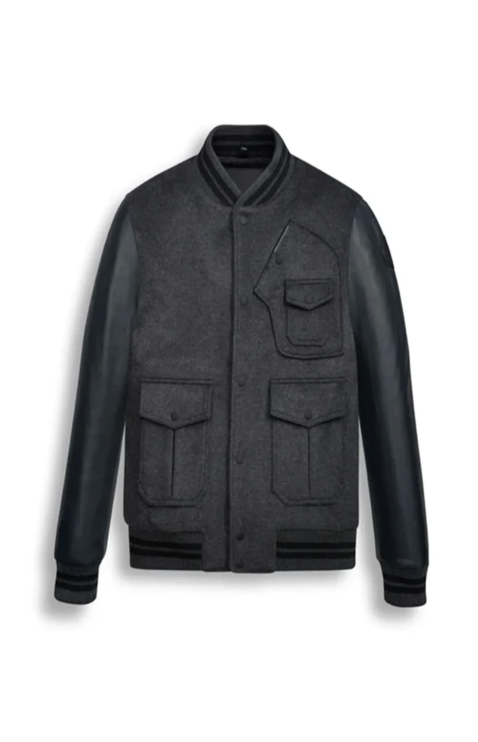 Black Wool Men Varsity Bomber Leather Jacket