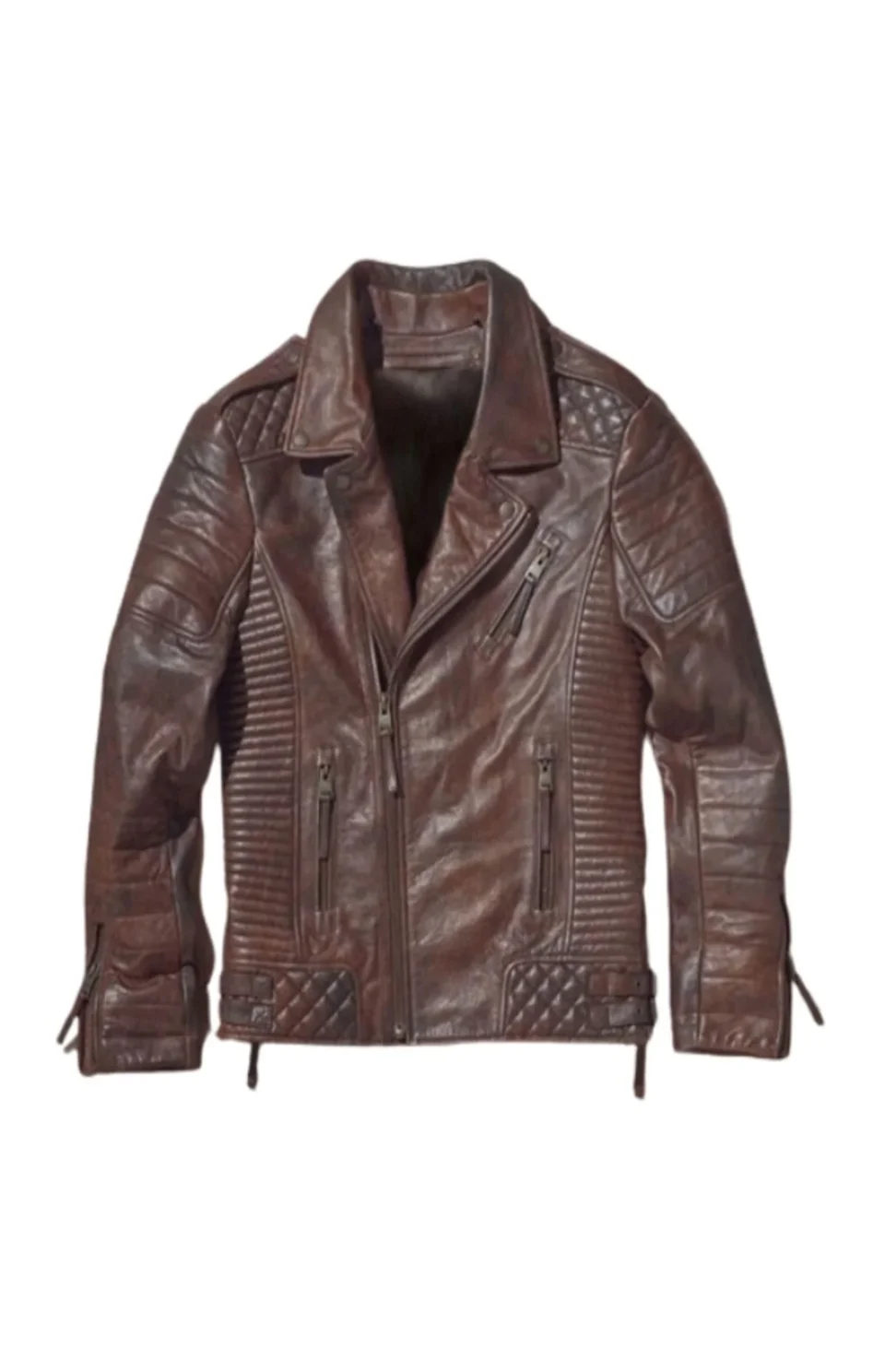 Brown Men Waxed Biker Leather Jacket