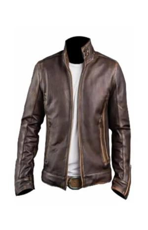 Racer Men’s Cafe Distressed Leather Jacket