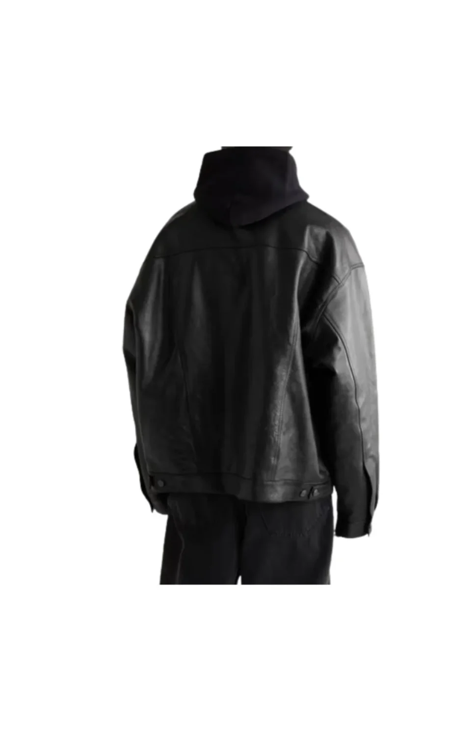 Mens Army Black Leather Trucker Jacket