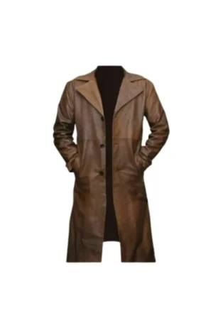 Brown Trench Leather Coat in Real Lambskin Leather