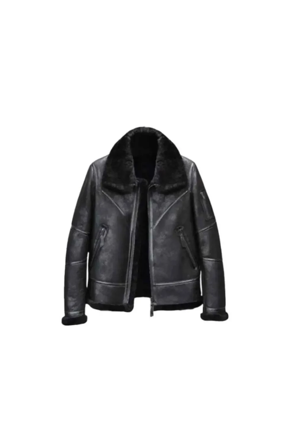 Black Aviator Winter Coat Fur Bomber Leather Jacket