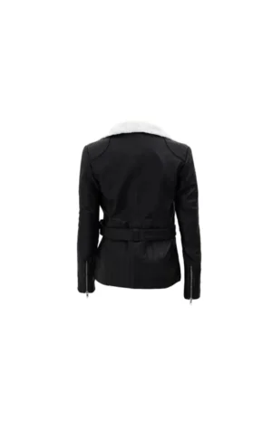 Women’s Black Asymmetrical Shearling Biker Leather Jacket