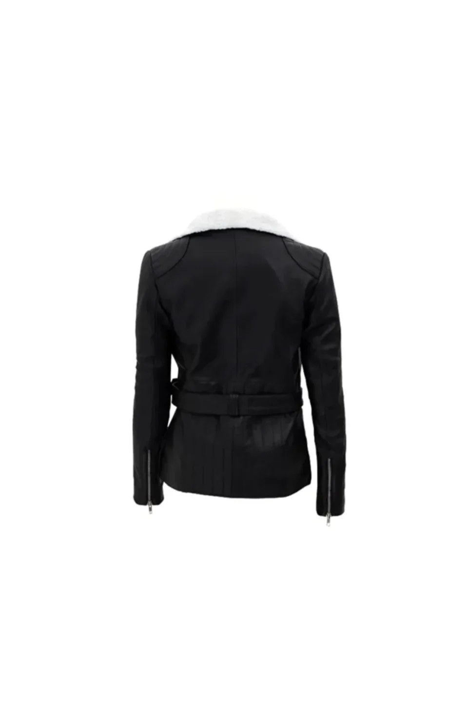 Women’s Black Asymmetrical Shearling Biker Leather Jacket