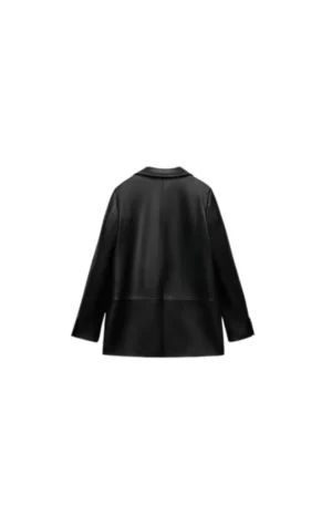 Women Black Oversized Leather Coat Blazer