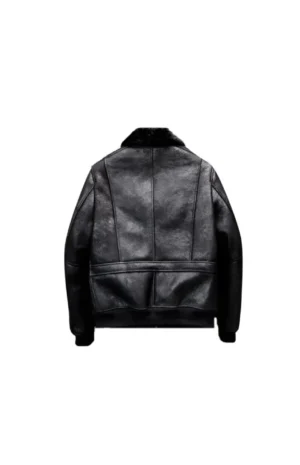 Black Aviator Winter Coat Fur Bomber Leather Jacket