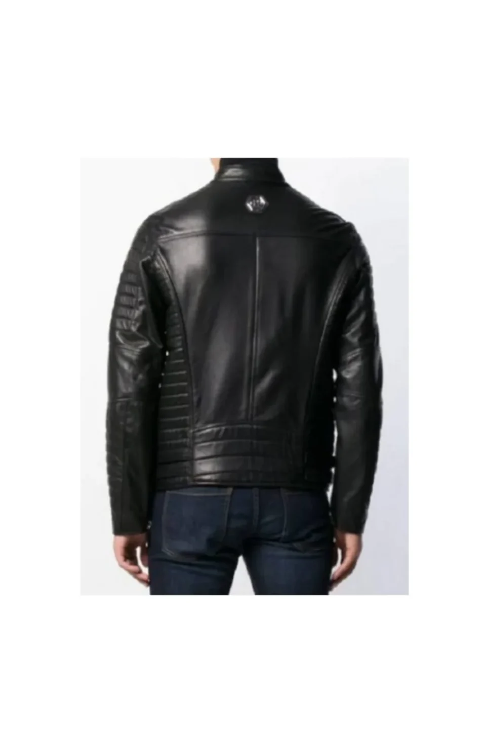 Men’s Black Quilted Sleeves Leather Biker Jacket