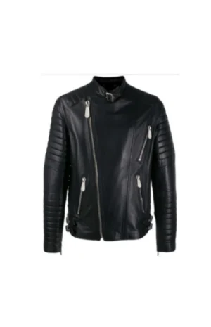 Men’s Black Quilted Sleeves Leather Biker Jacket