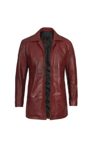 Mens Maroon Leather Coat