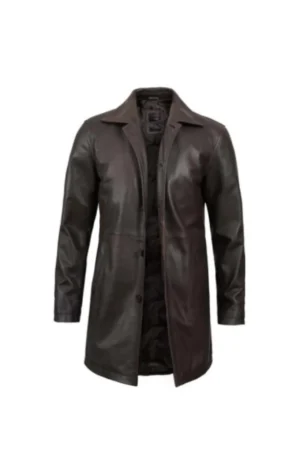 Mens Distressed Dark Brown Leather Coat