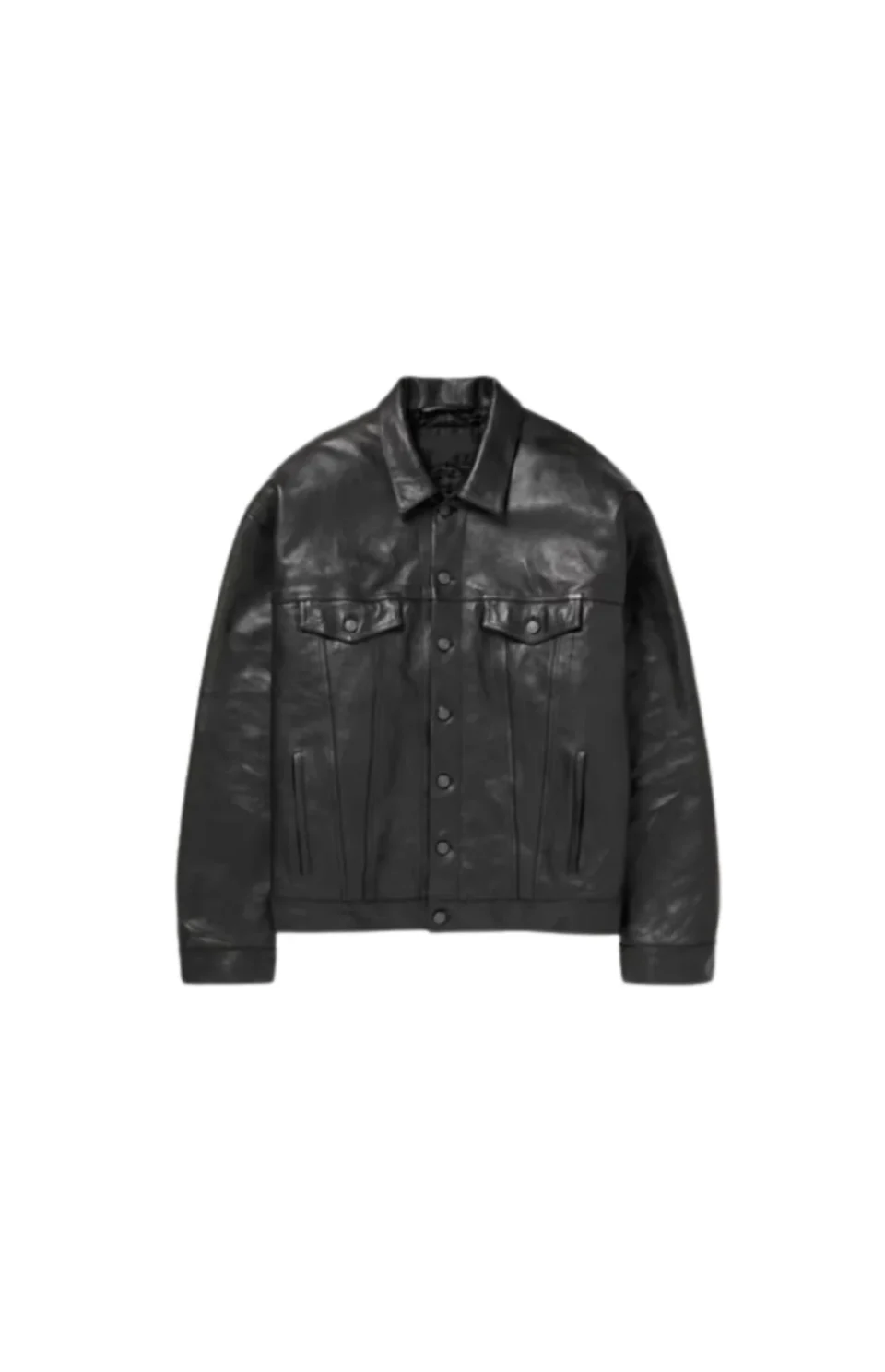 Mens Army Black Leather Trucker Jacket