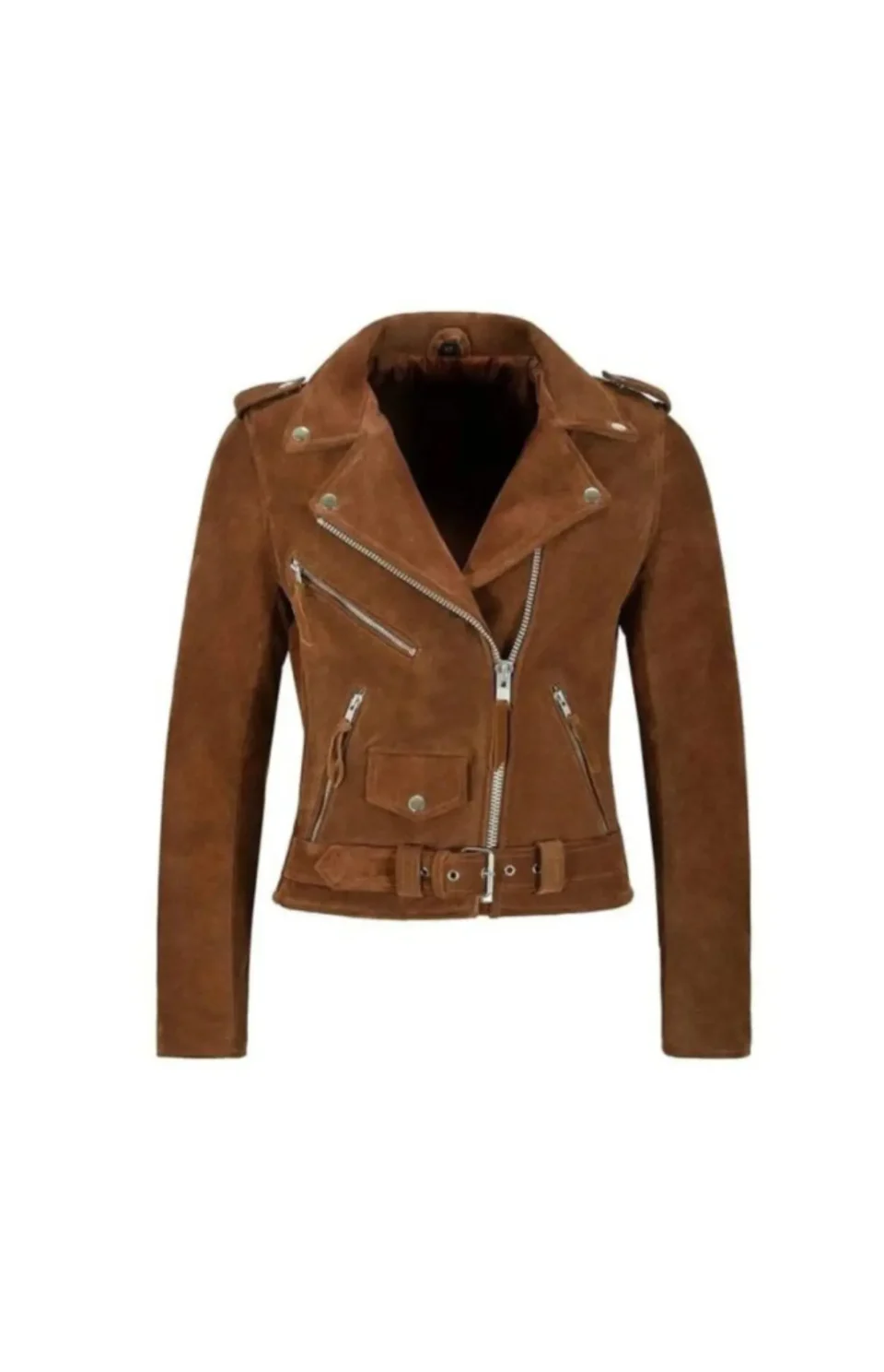 Women’s Brown Suede Leather Biker Jacket
