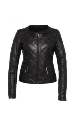 Women’s Black Stylish Diamond Black Leather Quilted Jacket