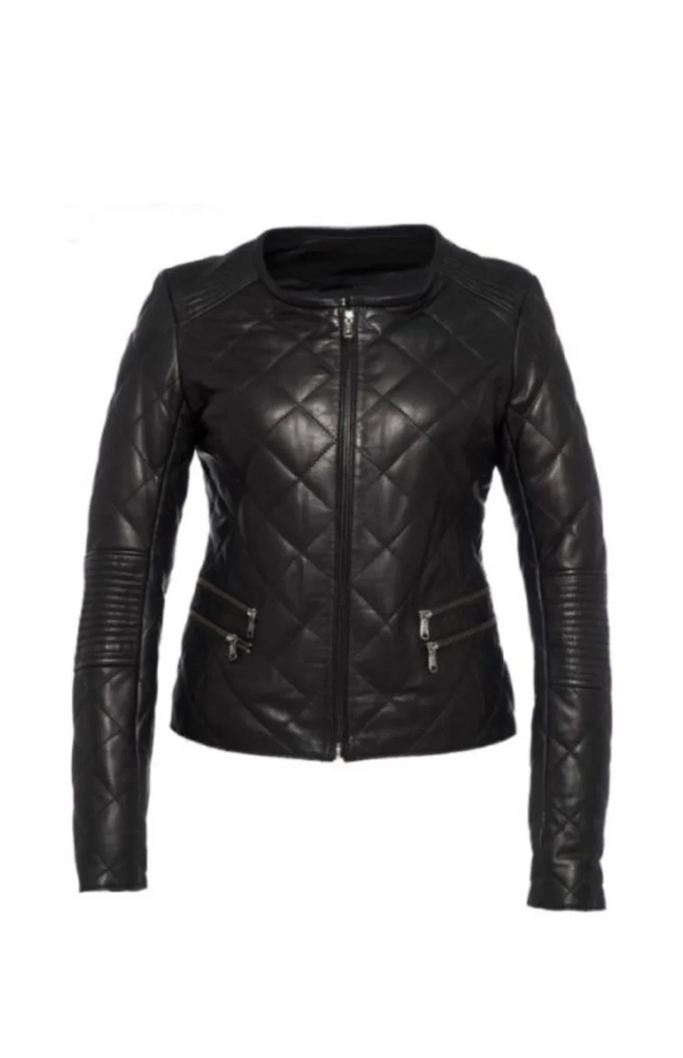 Women’s Black Stylish Diamond Black Leather Quilted Jacket