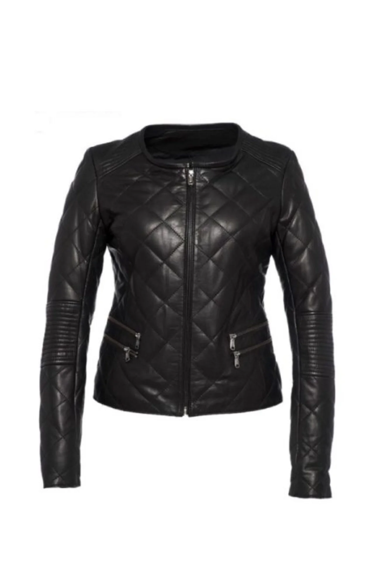 Women’s Black Stylish Diamond Black Leather Quilted Jacket