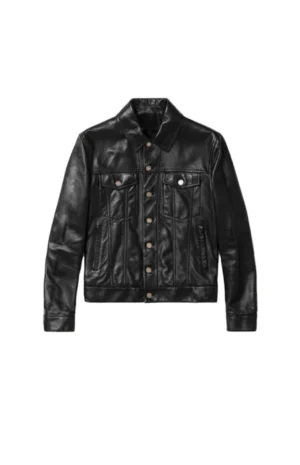 Mens Black Sheepskin Leather Trucker Jacket