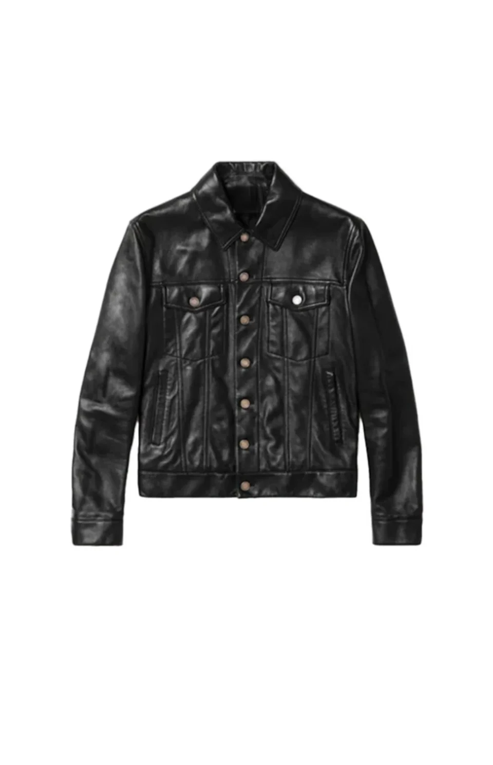 Mens Black Sheepskin Leather Trucker Jacket