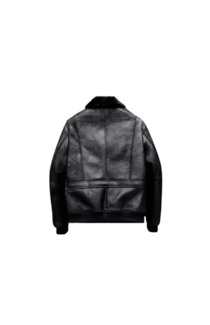 Black Aviator Winter Coat Fur Bomber Leather Jacket