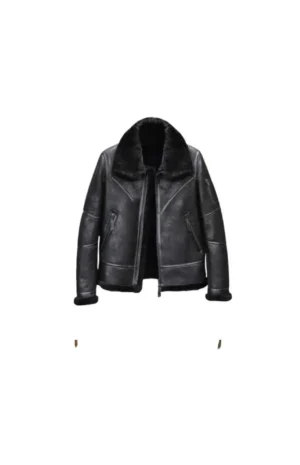 Black Aviator Winter Coat Fur Bomber Leather Jacket