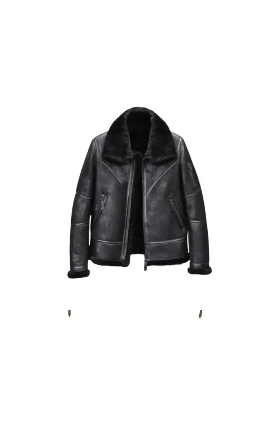 Black Aviator Winter Coat Fur Bomber Leather Jacket