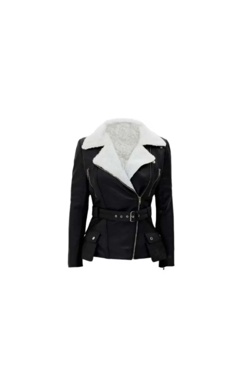 Women’s Black Asymmetrical Shearling Biker Leather Jacket