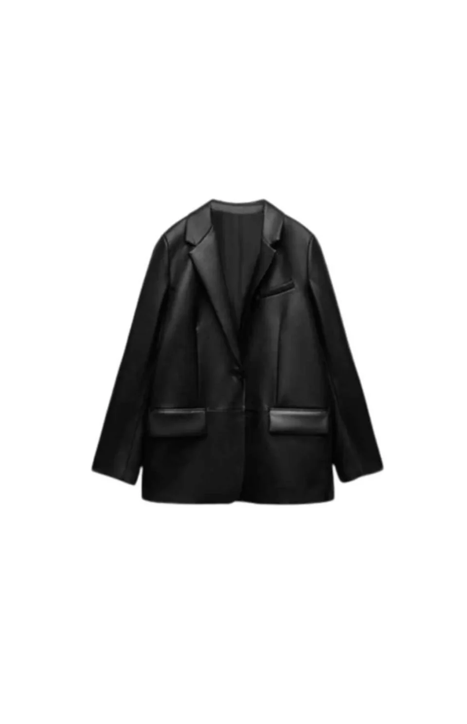 Women Black Oversized Leather Coat Blazer