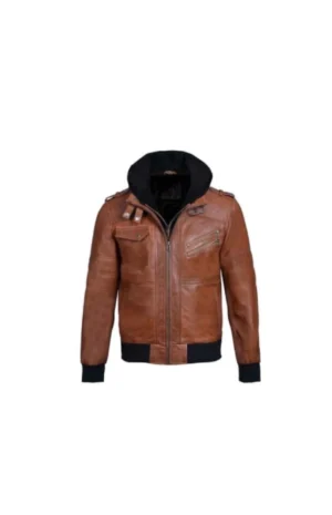 Womens Black Leather Hooded Jacket