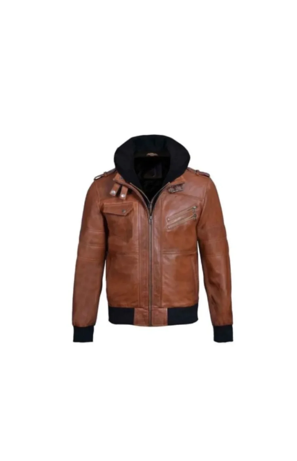 Womens Black Leather Hooded Jacket