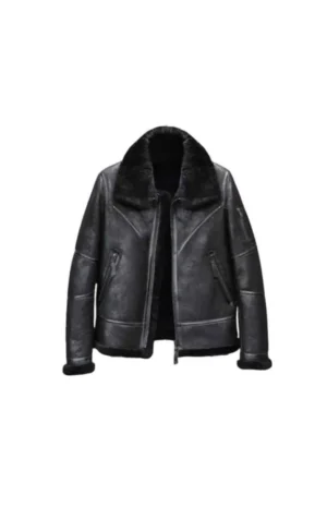 Black Aviator Winter Coat Fur Bomber Leather Jacket
