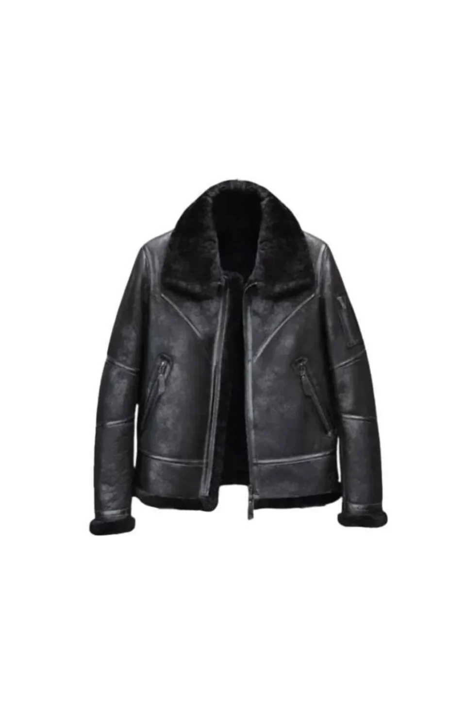 Black Aviator Winter Coat Fur Bomber Leather Jacket