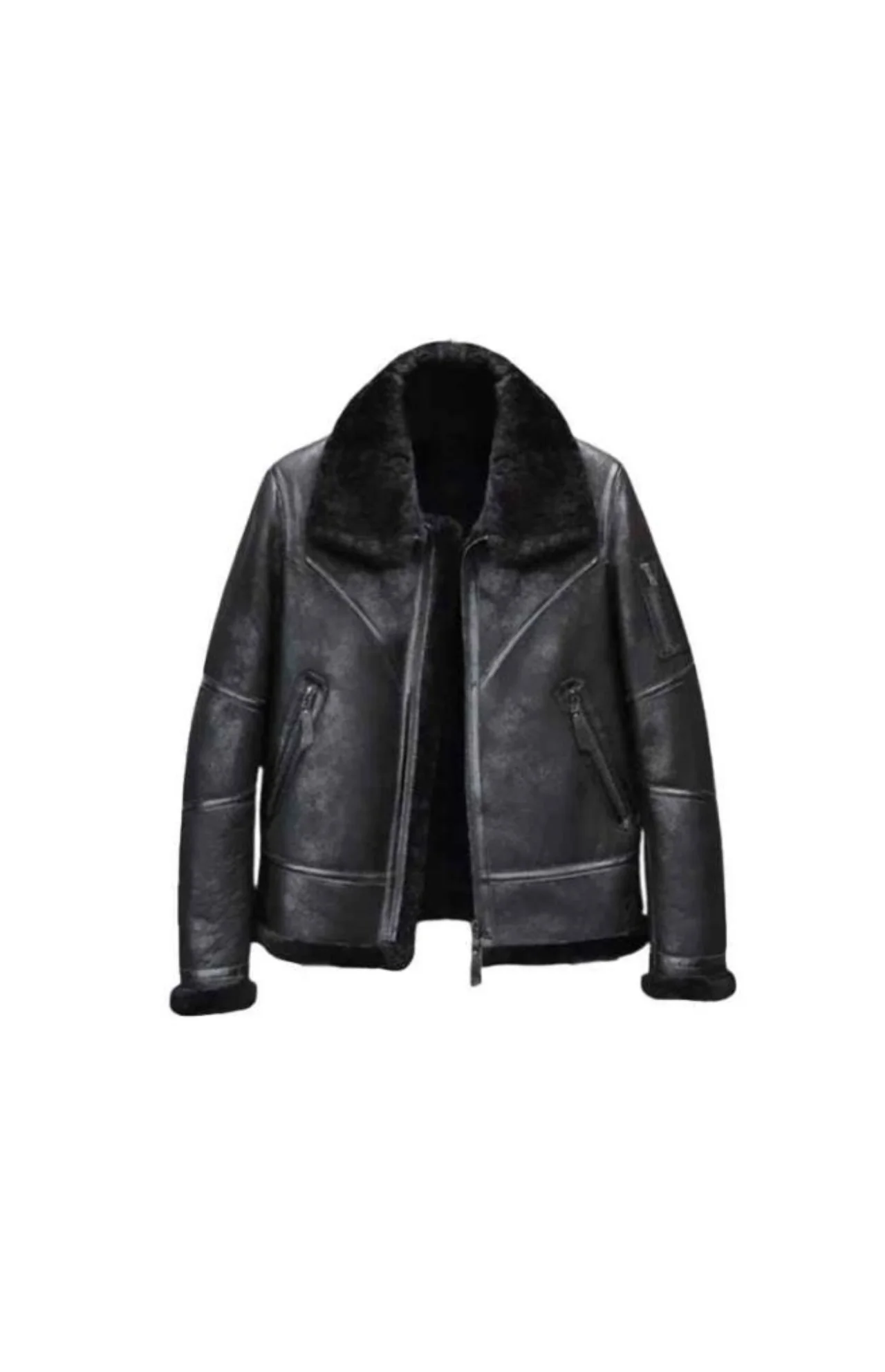 Black Aviator Winter Coat Fur Bomber Leather Jacket
