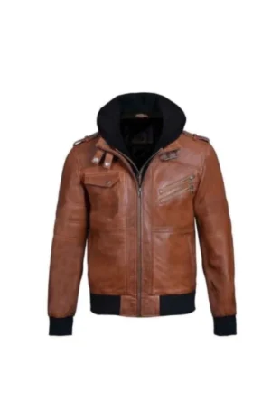 Womens Black Leather Hooded Jacket