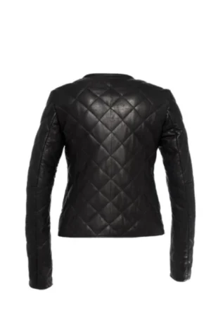 Women’s Black Stylish Diamond Black Leather Quilted Jacket