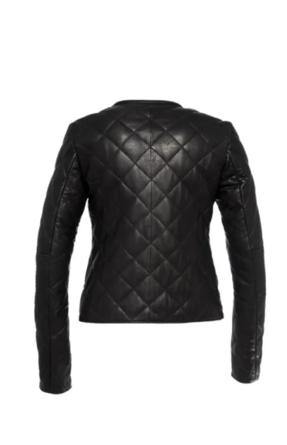 Women’s Black Stylish Diamond Black Leather Quilted Jacket