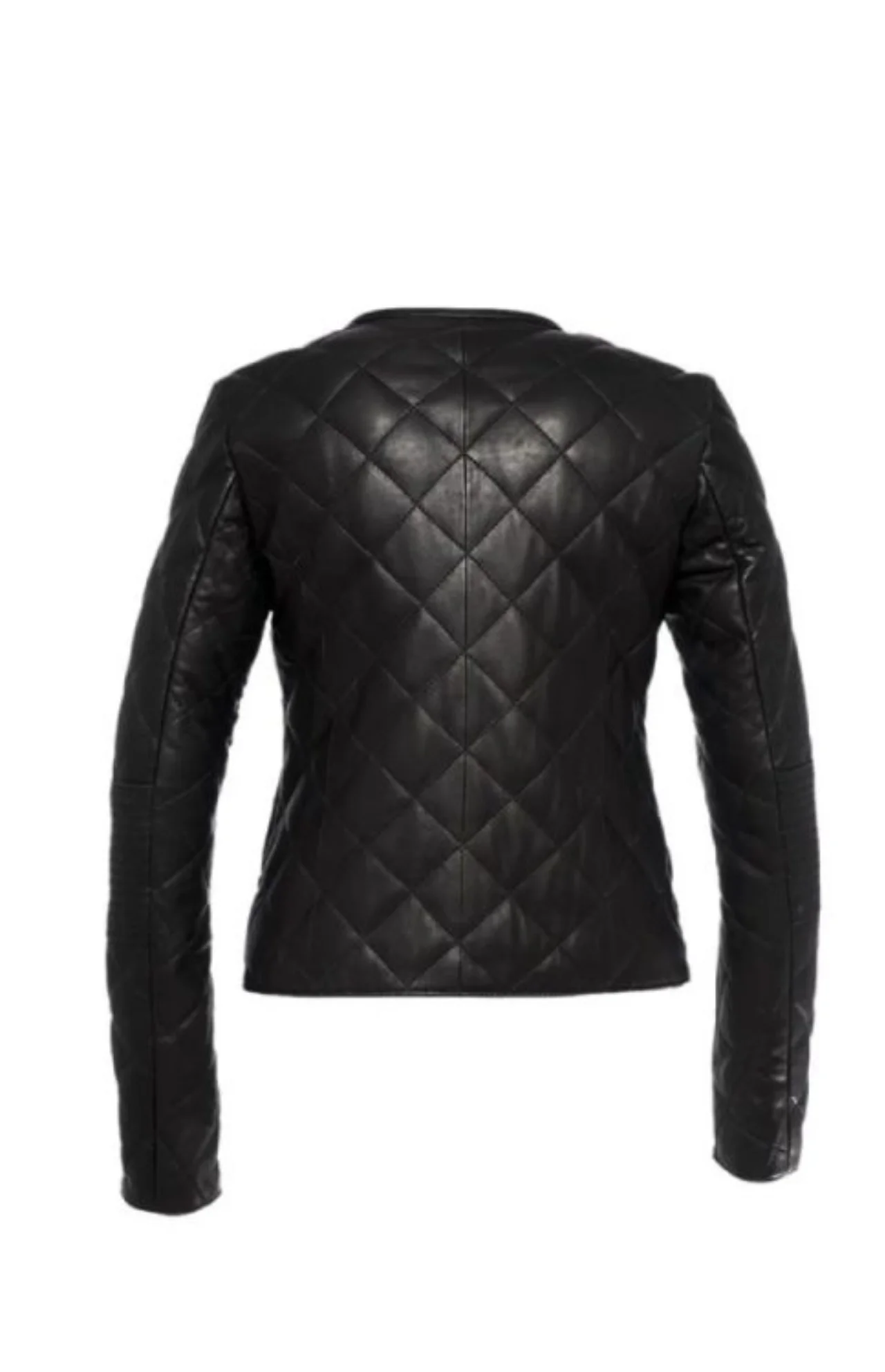 Women’s Black Stylish Diamond Black Leather Quilted Jacket
