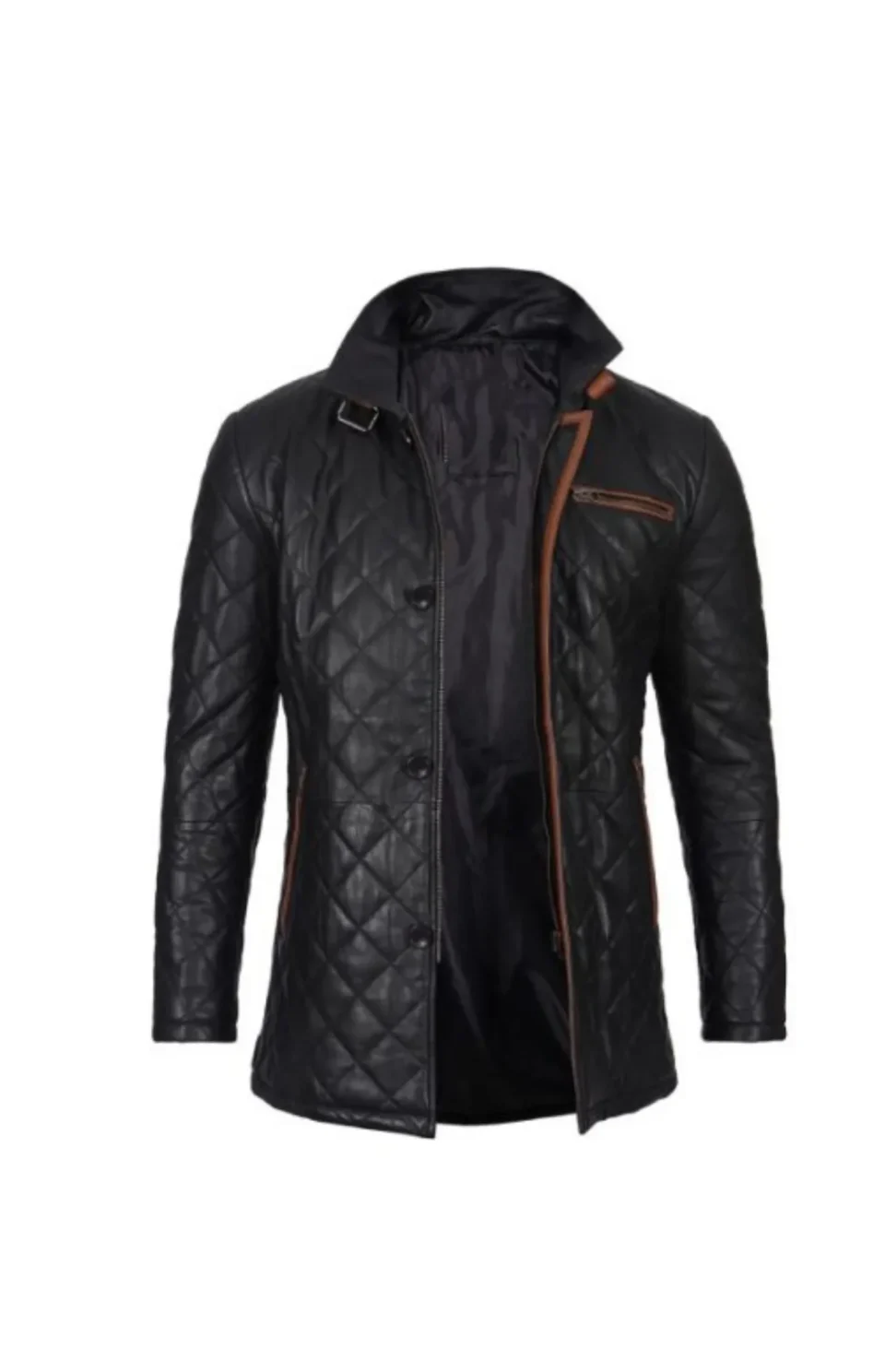Men’s Black Quilted Leather Coat