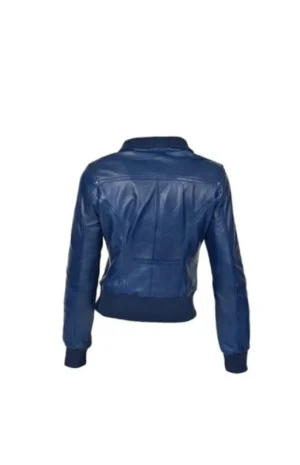 Women’s Blue Leather Bomber Jacket