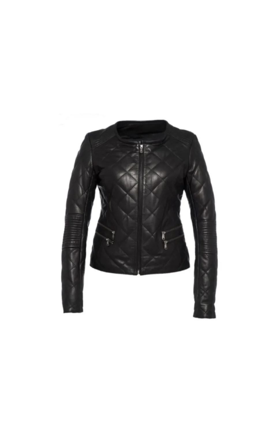 Women’s Black Stylish Diamond Black Leather Quilted Jacket