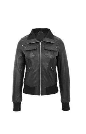 Womens Black Bomber Leather Jacket