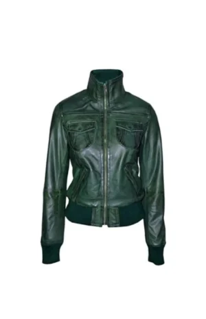 Women’s Green Bomber Leather Jacket
